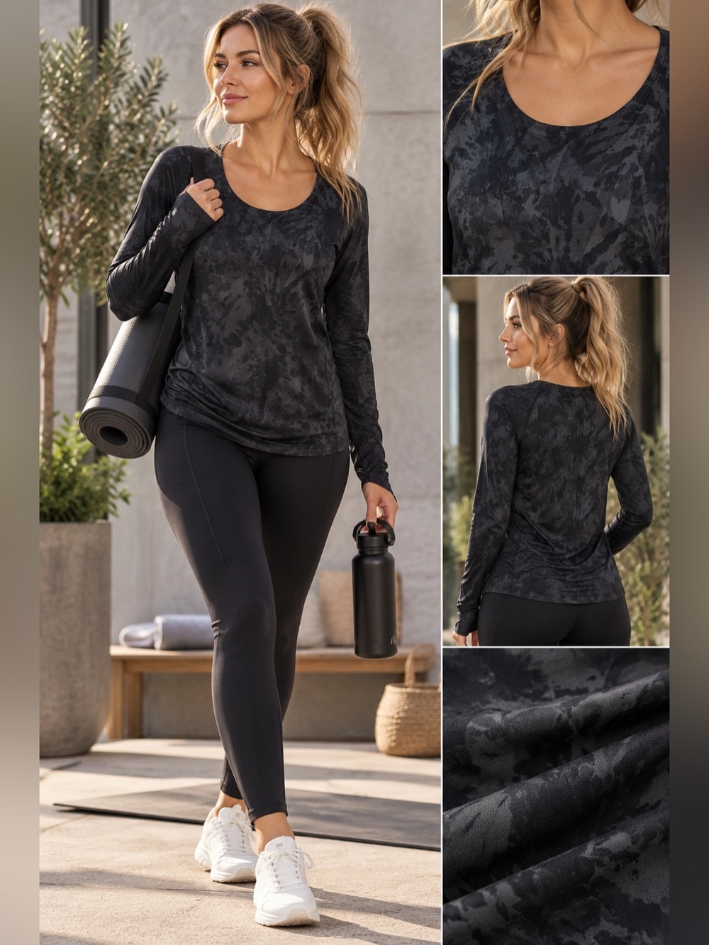 Ideology Performance Long Sleeve Workout Tee – XL – Black/Charcoal Camo
